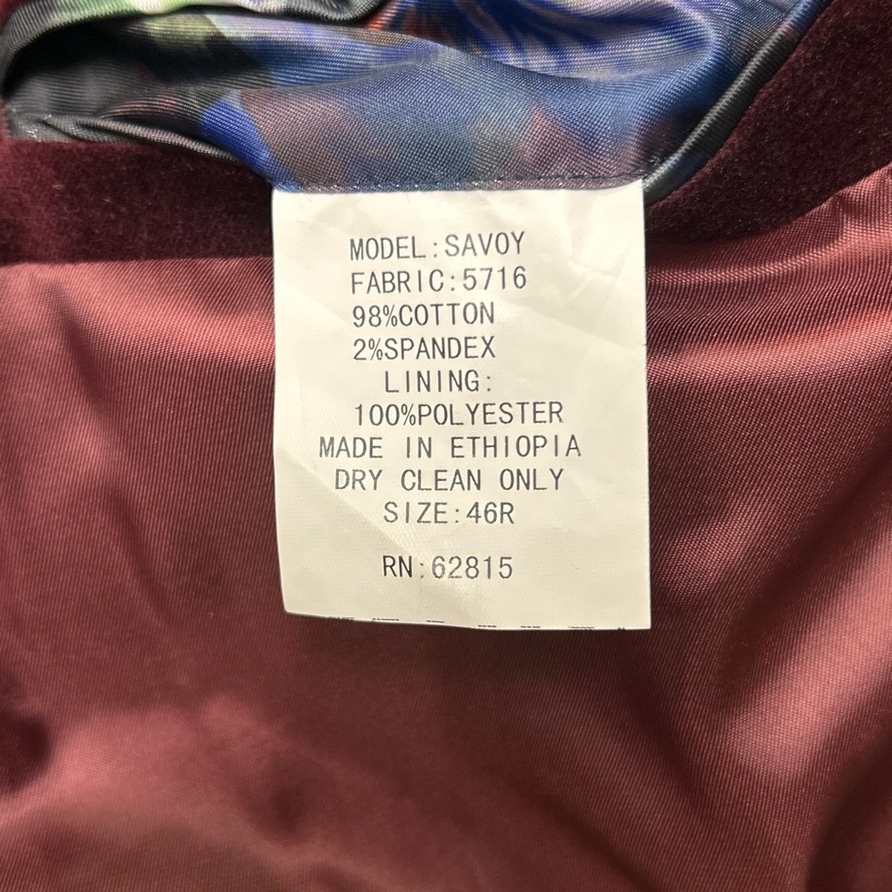 Savile Row mens savoy Blazer 46R Burgundy Velvet Velour Smoking Evening - Picture 7 of 7
